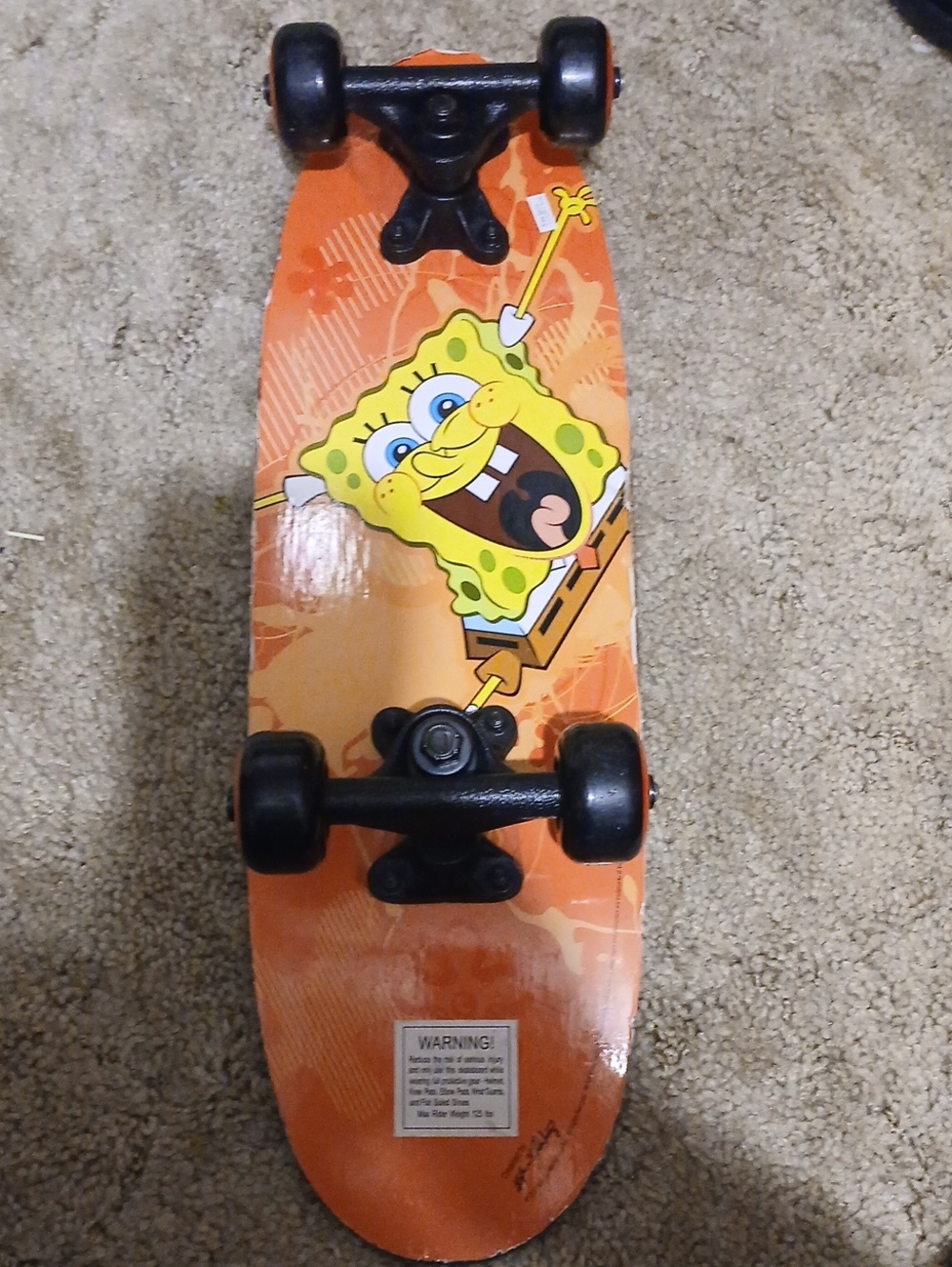 Kids Orange Sponge Character Skateboard - Fun Graphic Deck